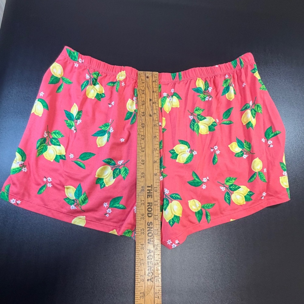 Pink Lemon Print Pajama Shorts Womens Large Fruit Pattern Lounge Sleepwear K8 - Picture 4 of 5